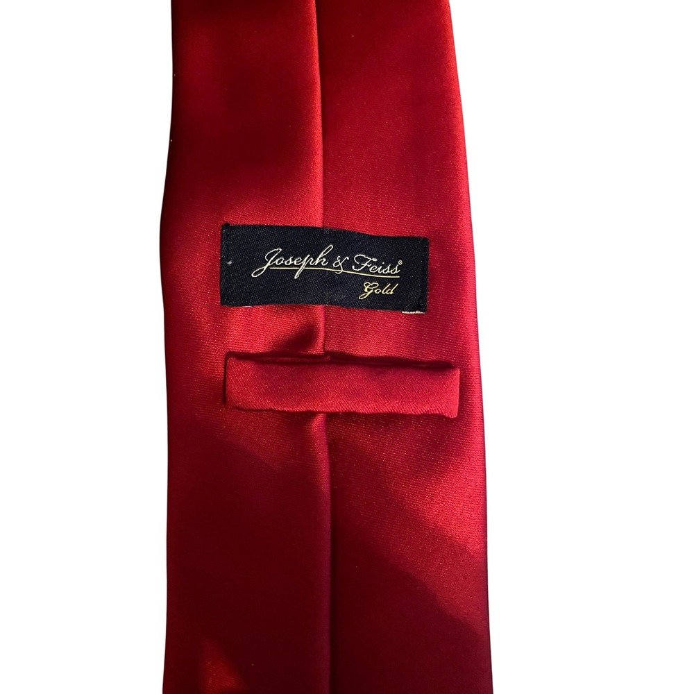 Joseph & Feiss Gold Mens Solid Red Satin Necktie Classic Formal Wedding Tie‎